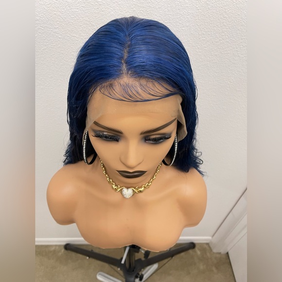 New! 16” 13x4 Blue Human Hair Body Wave Lacefront Wig - Picture 4 of 13